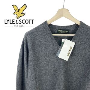 10M492◯ LYLE&SCOTT ライルアンドスコット 新品未使用 チャコール系 ウール100% Vネック ニット セーター 秋冬 トップス 定価2.3万 XL