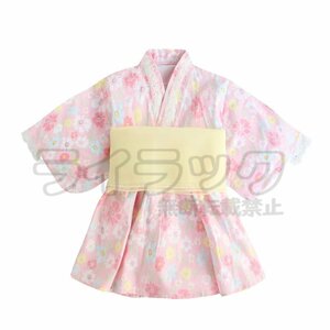 【130cm】浴衣 子供 女の子 兵児帯2点セット 子供服 ベビー キッズ 夏祭り 夏 和装 ゆかた 子ども こどもゆかた 帯セット ワンピース