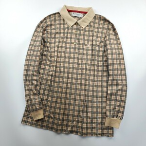 ◇c 【美品】 バーバリー Burberrys OF LONDON ノバチェック柄 ロゴ刻印ボタン ポロシャツ 長袖 Lサイズ 婦人服 レディース トップス