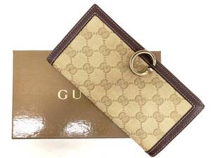 T09/095 GUCCI グッチ GGキャンバス 長財布 札入れ 小銭入れ カード収納 ベージュ ブラウン ゴールド金具