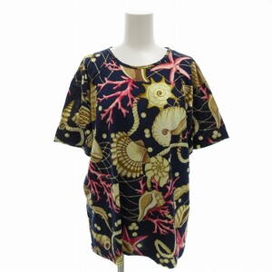 ロエベ LOEWE カットソー Tシャツ 貝殻柄 総柄 半袖 M 紺 ネイビー /FT 1024 ■GY09 レディース