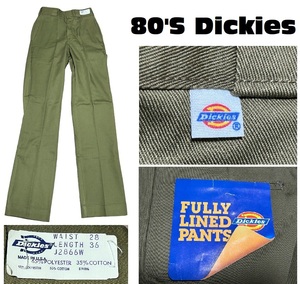 未使用USA80’Sビンテージ★ディッキーズDICKIESチビタグ・ワークパンツ★FULLY LINED★カーキ★28