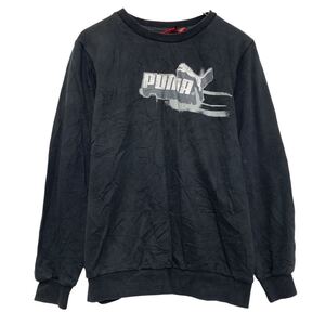 PUMA プリント スウェット トレーナー プーマ キッズ L ブラック プルオーバー 古着卸 アメリカ仕入 a609-5355