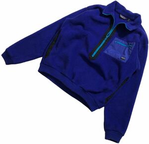 80s~90s ヴィンテージ USA製 ■ Patagonia パタゴニア ■ ロゴ ラベル ハーフジップ フリース ボア プルオーバー ブルー M