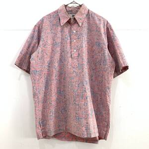 ☆reyn spooner レインスプーナー 80s Vintage プルオーバー 半袖ボタンダウンシャツ アロハシャツ ピンク L【レターパックプラス郵送可】K