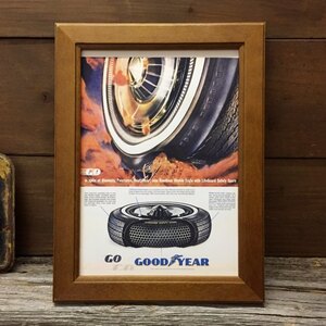 グッドイヤータイヤ ミニポスター B5額縁付き 複製広告 ◆ goodyear 落ち葉 FB5-336