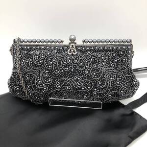 【美品】De Bello TOPKAPI 2way パーティーバッグ クラッチバッグ 鞄 スパンコール ビジュー ビーズ ブラック 黒 ディベロ トプカピ 布袋付