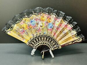 【きっと価値がある】スペイン ハンドメイド クラフト せんす 工芸扇子 お祭り 花柄 夏 箱付き レース 現状渡し