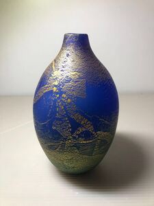 花瓶 花器 花入 インテリア ガラス 藍色 現状品 