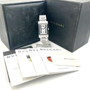 仙17【稼働】BVLGARI Rettangolo RT45S 腕時計 自動巻 デイト アナログ 2針 箱付 ブルガリ レッタンゴロ AT メンズ スクエア 白文字盤