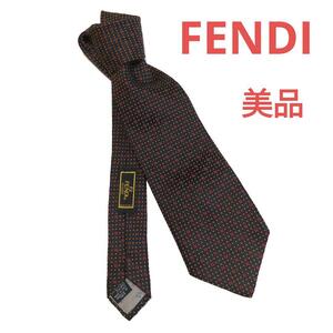 FENDI フェンディ 高級シルク ズッカ柄 レッド ネクタイ