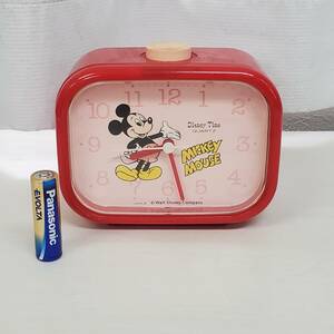 0421-202□レトロ ディズニー ミッキーマウス 目覚まし時計 クオーツ disney time 赤 レッド 置時計 通電・動作未確認 ジャンク