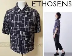 【古着・美品】ETHOSENS　交差柄 S/S ジップアップシャツ【２】