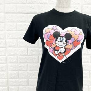 【A1294】 Coca Cola コカ・コーラ Disney ミッキー 75周年記念 Tシャツ Sサイズ 黒 ハート柄 レディース カジュアル