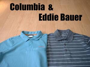 即戦力2着セットColumbia & Eddie Bauerアウトドアドライフィットポロシャツ美品S正規PM5796コロンビアOMNI-WICKエディーバウアーDRY-FIT