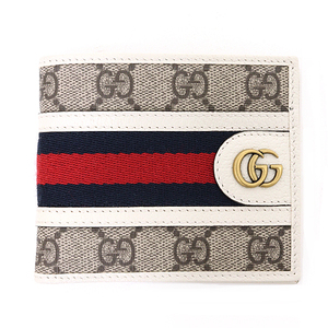 グッチ GUCCI オフィディア GG ウォレット 二つ折り財布 GGスプリーム キャンバス 597606 ベージュ ホワイト 未使用品