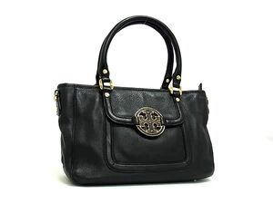 1円 ■美品■ TORY BURCH トリーバーチ アマンダ レザー トートバッグ ショルダー 肩掛け レディース ブラック系 BJ6557