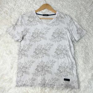 【E16】BLACK LABEL CRESTBRIG ブラックレーベルクレストブリッジ Tシャツ 半袖 Vネック 花柄 アロハ ベージュ Mサイズ メンズ