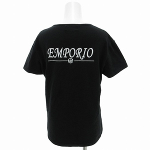 エンポリオアルマーニ EMPORIO ARMANI Ｔシャツ バックプリント 半袖 L 黒 ブラック /BL 0729 ■GY14 レディース