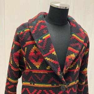 USA古着 80s Woolrich ラグ ジャケット アメリカ製 / 総柄 ネイティブ柄 ショールカラー へちま襟 黒 ウールリッチ ヴィンテージ オールド