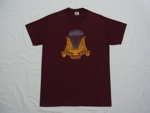 ☆ 70s80s USA製 ビンテージ The Canadian Airborne Regiment カナダ軍 エアボーン ロゴ Tシャツ sizeL エンジ ☆古着 ミリタリー ARMY