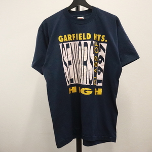 K551 90sビンテージ フルーツオブザルーム カレッジ プリントTシャツ■1990年代製 表記Lサイズ ネイビー アメカジ ストリート 古着卸 80s