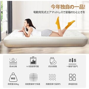 エアーベッド 25cm厚 90秒自動膨張 電動ポンプ内蔵 折畳み式 シングル USB充電式 取外し可能 耐荷重300kg 防水性通気性快適性 収納袋付き