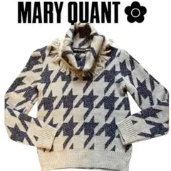 希少　MARY QUANT マリークワント　ラメ　千鳥格子　フリンジニット　M