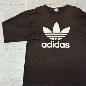 90s adidas 両面ロゴ 長袖Ｔシャツ フェード アメリカ製 アディダス　　90年代 オールドヴィンテージ トレフォイル 色あせ USA製 YT134