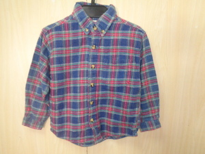 159◆BADGE チェック B.D.フランネルシャツ キッズ◆バッジ size4T 子供服 ネイビー×レッド 綿100％ US古着 輸入古着 ゆうパケット発送5H