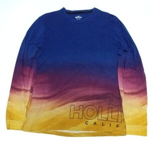 ☆HOLLISTER サイズL 長袖Tシャツ COTTONティーTEE青グラデーション洗濯済アメリカCALIFORNIAカジュアル ファッション ブランド ホリスター