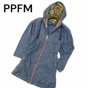 PPFM ペイトンプレイス 春夏 デザイン柄使い★ 7分袖 ダブルジップ パーカー Sz.L　メンズ ネイビー　A4T04373_4#M