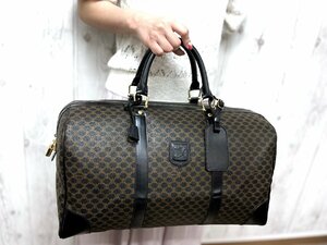 極美品 CELINE セリーヌ マカダム柄 ボストンバッグ ハンドバッグ バッグ PVC×レザー 黒系 A4収納可 メンズ 72510