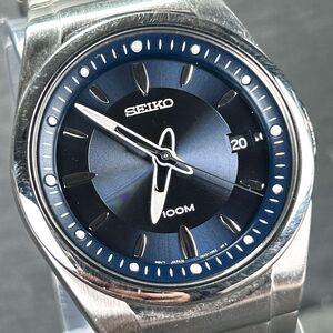 SEIKO セイコー 100M 7N42-7C10 腕時計 クオーツ アナログ カレンダー ネイビー文字盤 ステンレススチール 新品電池交換済み 動作確認済み