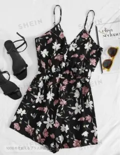 SHEIN 花柄キャミソールオールインワン　黒