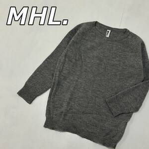 【MHL.】エムエイチエル マーガレットハウエル ウール クルーネック ラグランスリーブ ニット セーター 灰色 グレー 579-260050