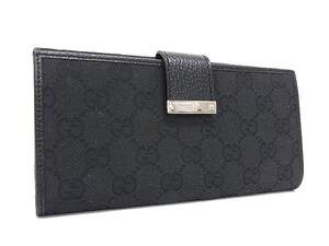 1円 ■美品■ GUCCI グッチ 112715 GG柄 GGキャンバス×レザー 二つ折り 長財布 ウォレット 小銭入れ 札入れ ブラック系 FJ2297