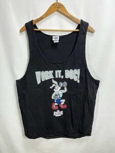 ■ ACME CLOTHING Warner Bros ルーニーチューンズ バックスバニー ムキムキ 筋トレ イラストプリント タンクトップ 古着 サイズL 黒 ■