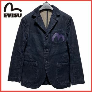 希少廃盤品 EVISU YAMANE エヴィス エビス ロゴ カモメ プリント デニム テーラード ジャケット ブルゾン 32 インディゴ 濃紺 ジーンズ