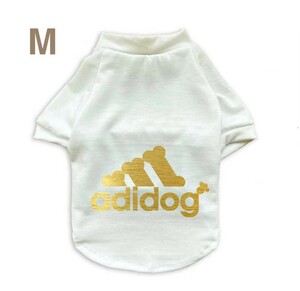 ☆新品☆adidog アディドッグTシャツMサイズ新作白犬服ペット服人気おしゃれゴールド！！