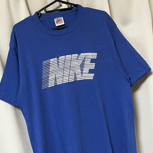 XLサイズ 80s USA製 ビンテージ 銀タグ NIKE ナイキ ロゴ Tシャツ 青ブルー レーヨンミックス アメリカ製 vintage かまぼこ ゴツナイキ 90s