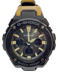 CASIO◆G-STEEL/クォーツ腕時計/デジアナ/レザー/BLK/CML/GST-S120L