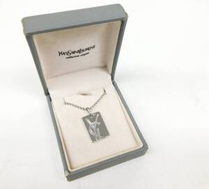 YVES SAINT LAURENT イヴサンローラン ▲ 美品 YSLロゴ ネックレス 925 シルバー ボールチェーン ユニセックス Vintage 箱付き