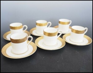 WEDGWOOD ASCOT アスコット 金彩コーヒーカップ&ソーサー 6点 ウェッジウッド 洋食器 珈琲碗 378a