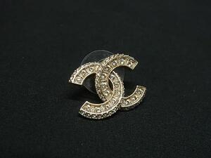 1円 ■極美品■ CHANEL シャネル ココマーク F22V ラインストーン 片耳のみ ピアス アクセサリー シャンパンゴールド系 FB5803