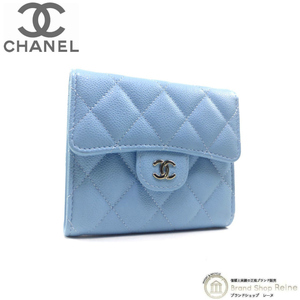 シャネル （CHANEL） キャビアスキン マトラッセ 三つ折り コンパクト 財布 AP0231 ブルー（美品）中古