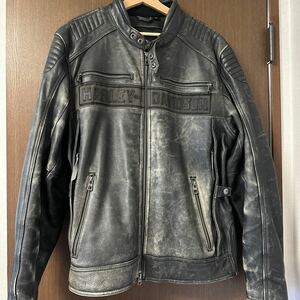 HARLEYDAVIDSON ハーレーダビッドソン シングルライダーズジャケット ビンテージ加工 XL size 2018年モデル 牛革 