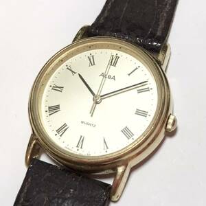 【1円】 時計 SEIKO セイコー ALBA アルバ V515-6290 QUARTZ クォーツ 3針 ラウンド ゴールド文字盤 金文字盤 腕時計 ウォッチ