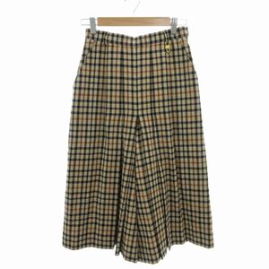 ダックス DAKS 美品 スカンツ ワイドパンツ チェック柄 ギャザー ウール 七分丈 63-90 S ベージュ /FT レディース