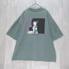 アンリラクシング　クルーネック バックプリントTシャツ　グリーン系　サイズ2